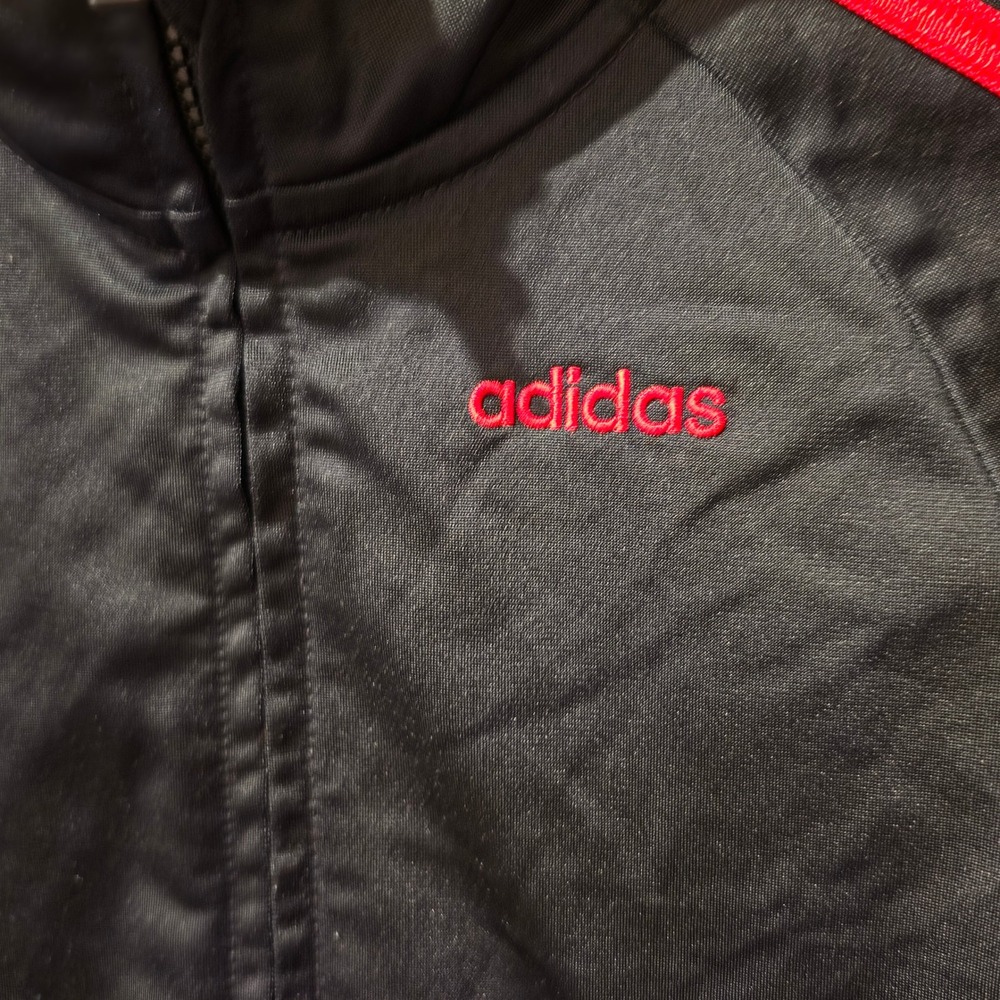 Adidas Kids Track Jacket Black Red 3-Stripe Full Zip Mock Neck 3T Toddler - Picture 3 of 8